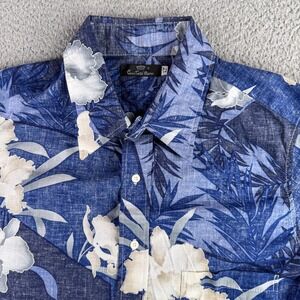 Countess Mara Button Up Shirt Mens Large Blue Floral Tropical Cotton Made in USA